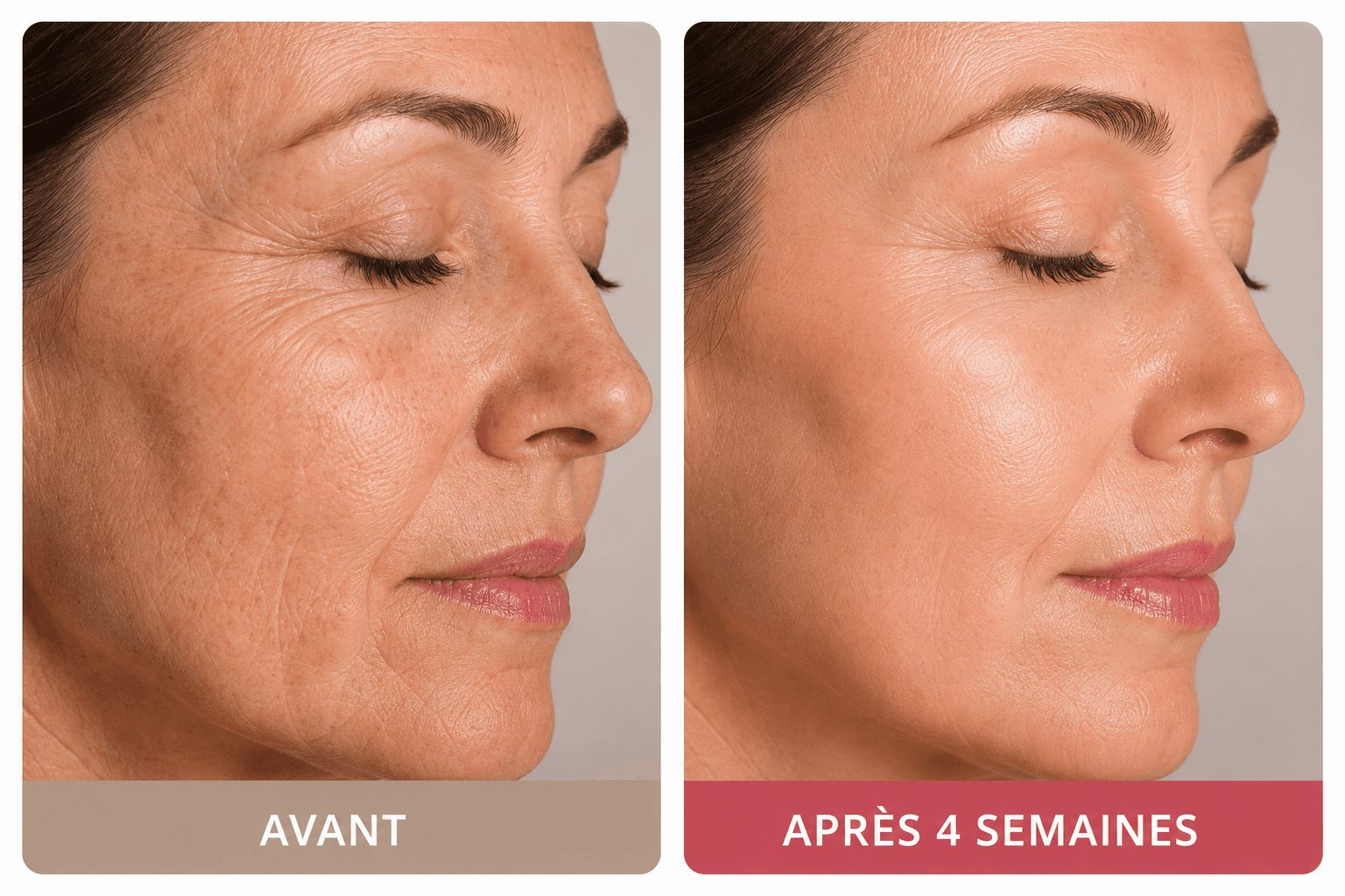 Résultats avant/après 4 semaines - Crème Anti-Rides Anissa Cosmetics